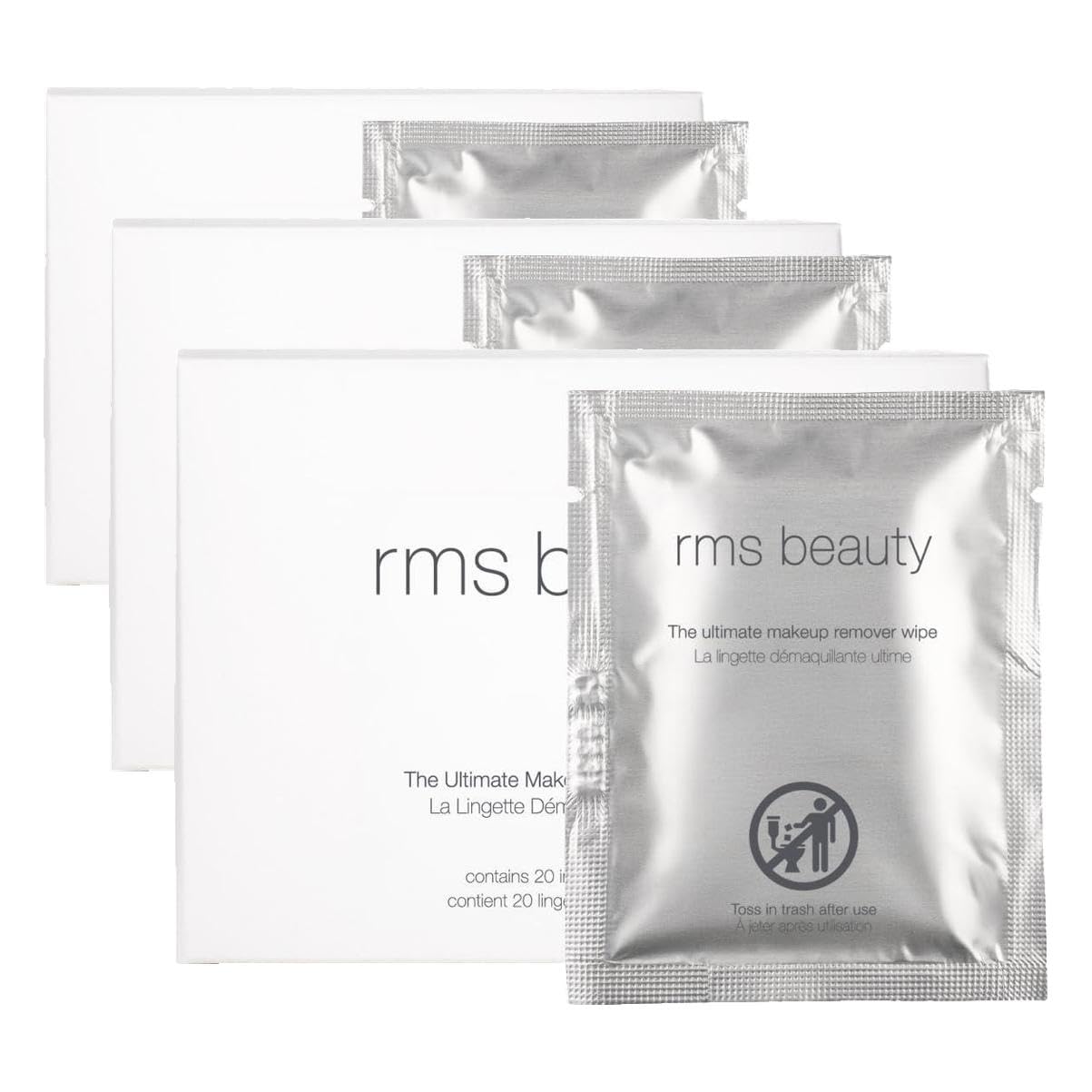 RMS Beauty Makeup Remover Wipes – Gentle, Hypoallergenic Facial Cleansing Towelettes with Nourishing Ingredients, Effective for All Skin Types, Travel-Friendly, 30 Count Pack