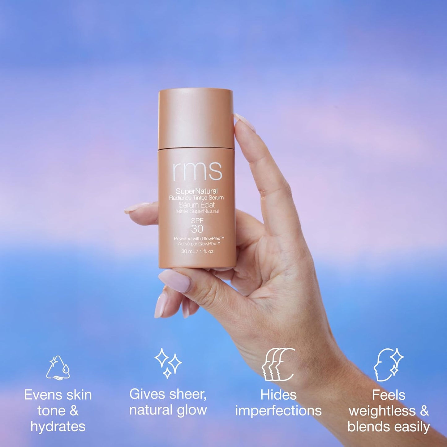 RMS Beauty Supernatural Radiance Serum SPF 30 - Lightweight Hydrating Facial Sunscreen with Antioxidants, Natural Glow Enhancer, Broad Spectrum UVA/UVB, 1 oz
