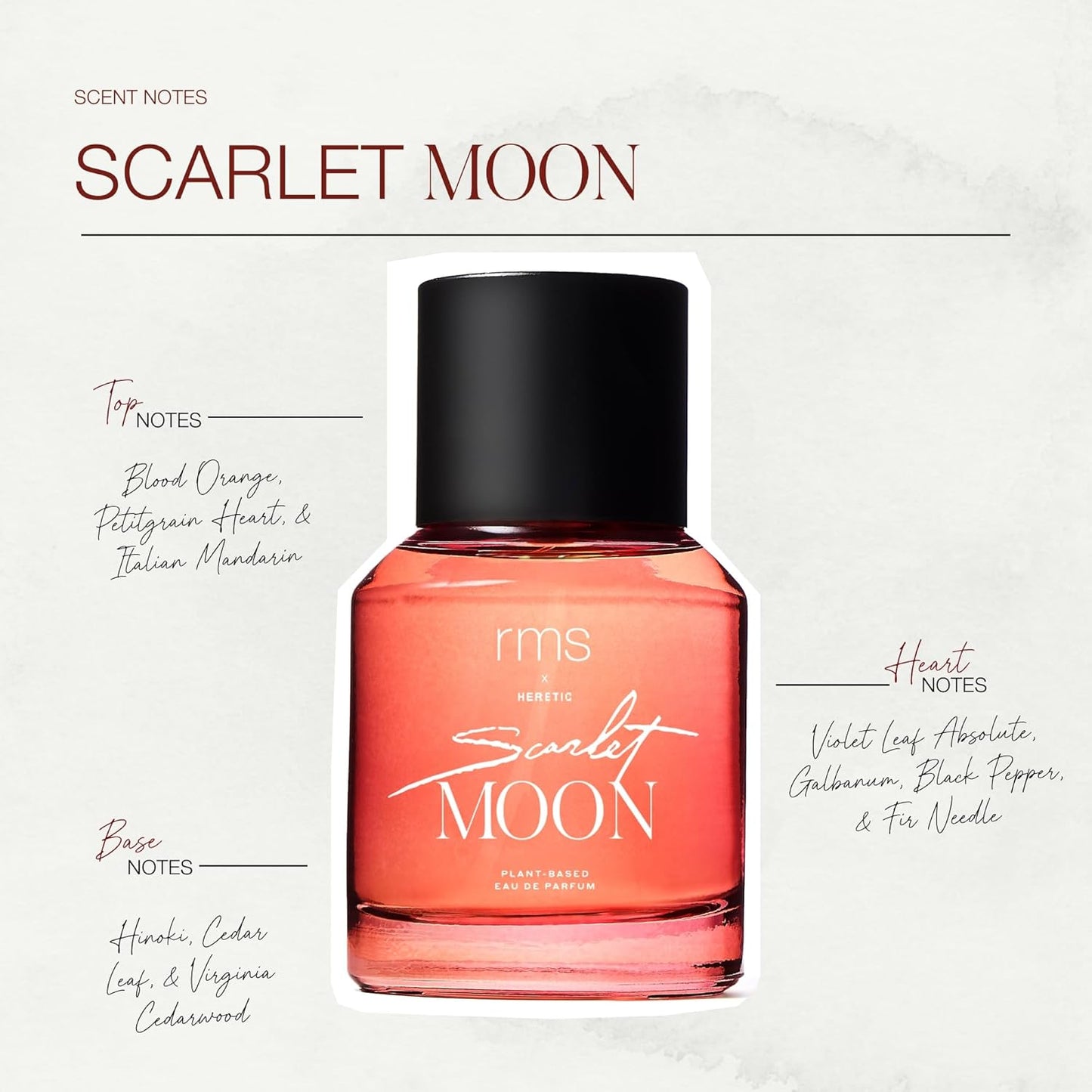 RMS Beauty x Heretic Scarlet Moon Eau de Parfum – Luxury Plant-Based Clean Fragrance – Natural Blood Orange, Violet Leaf & Hinoki Wood – Gender-Neutral & Vegan – 1.7 fl oz