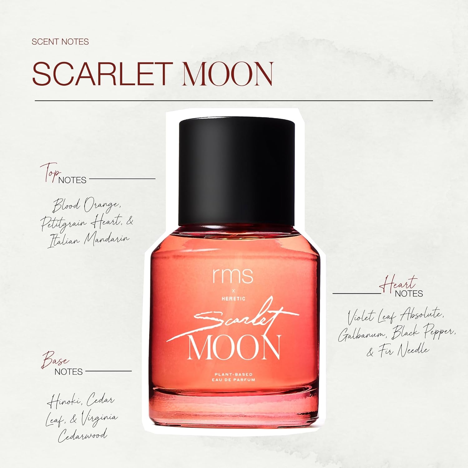 RMS Beauty x Heretic Scarlet Moon Eau de Parfum – Luxury Plant-Based Clean Fragrance – Natural Blood Orange, Violet Leaf & Hinoki Wood – Gender-Neutral & Vegan – 1.7 fl oz