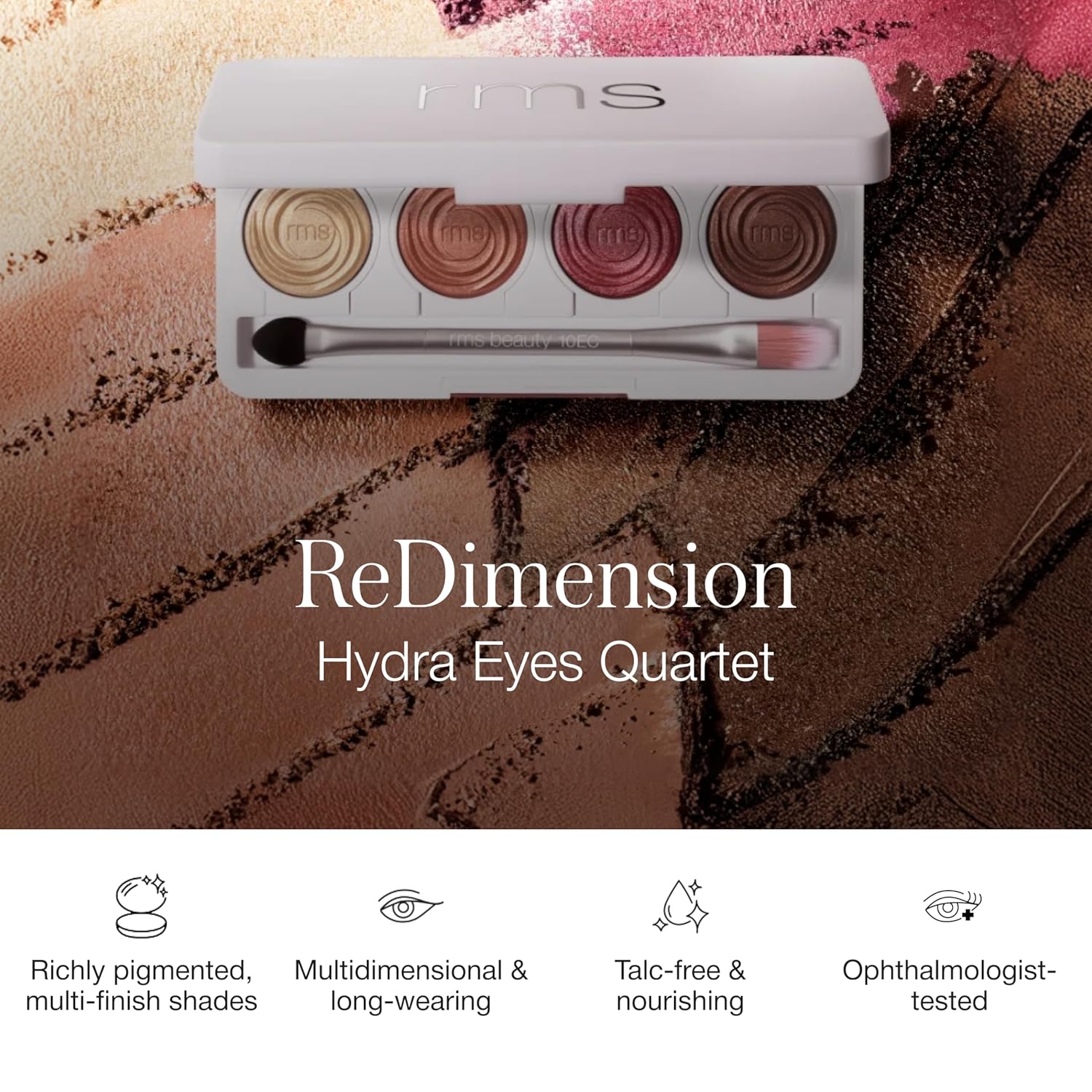 RMS Beauty Eyelights Eye Shadow Palette – Talc-Free Gel-to-Powder Eyeshadow – 4 Richly Pigmented Shades with Buriti Oil – Multi-Finish Matte, Satin & Metallic – 0.17 oz