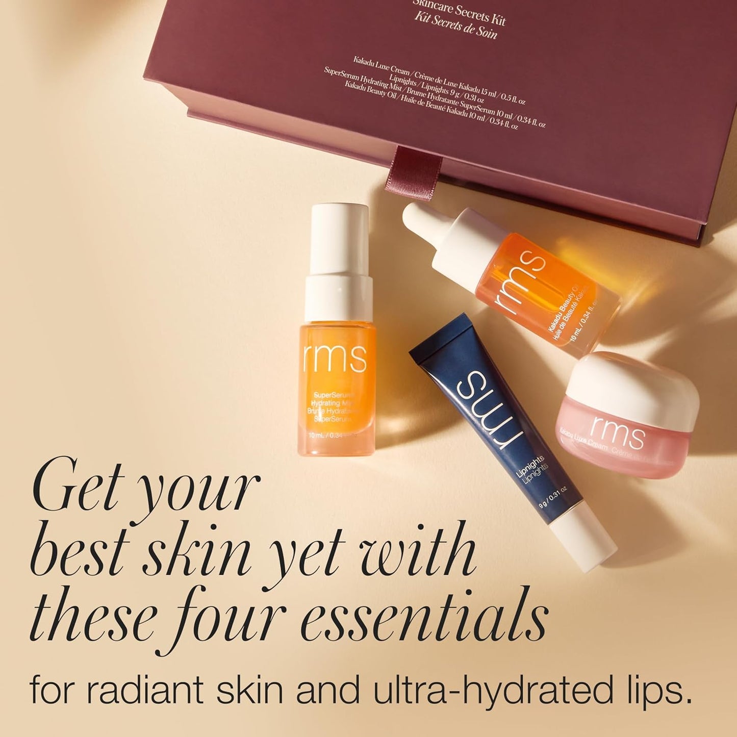 RMS Beauty Women's Skincare Secrets Set RMS Beauty Skincare Secrets Kit - Skin Care Set Kakadu Beauty Oil Kakadu Luxe Cream SuperSerum Hydrating Mist & Lipnights Lip Mask Beauty Present Sets