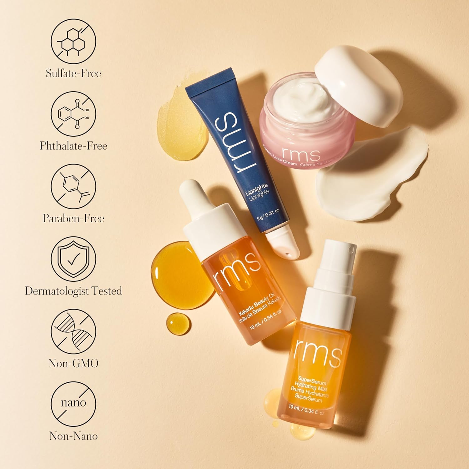 RMS Beauty Women's Skincare Secrets Set RMS Beauty Skincare Secrets Kit - Skin Care Set Kakadu Beauty Oil Kakadu Luxe Cream SuperSerum Hydrating Mist & Lipnights Lip Mask Beauty Present Sets